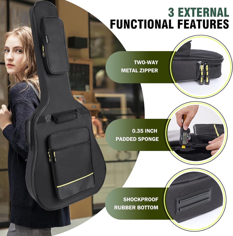 PPOPPO 40/41/42 Inch Acoustic Guitar Bag, 0.35” Thick Padding, 600D Waterproof Nylon, 3 Pockets, Soft Classical Guitar Backpack Travel Case Gig Bag with Neck Fixed Strap & Back Hanger Loop, Black - Image 4